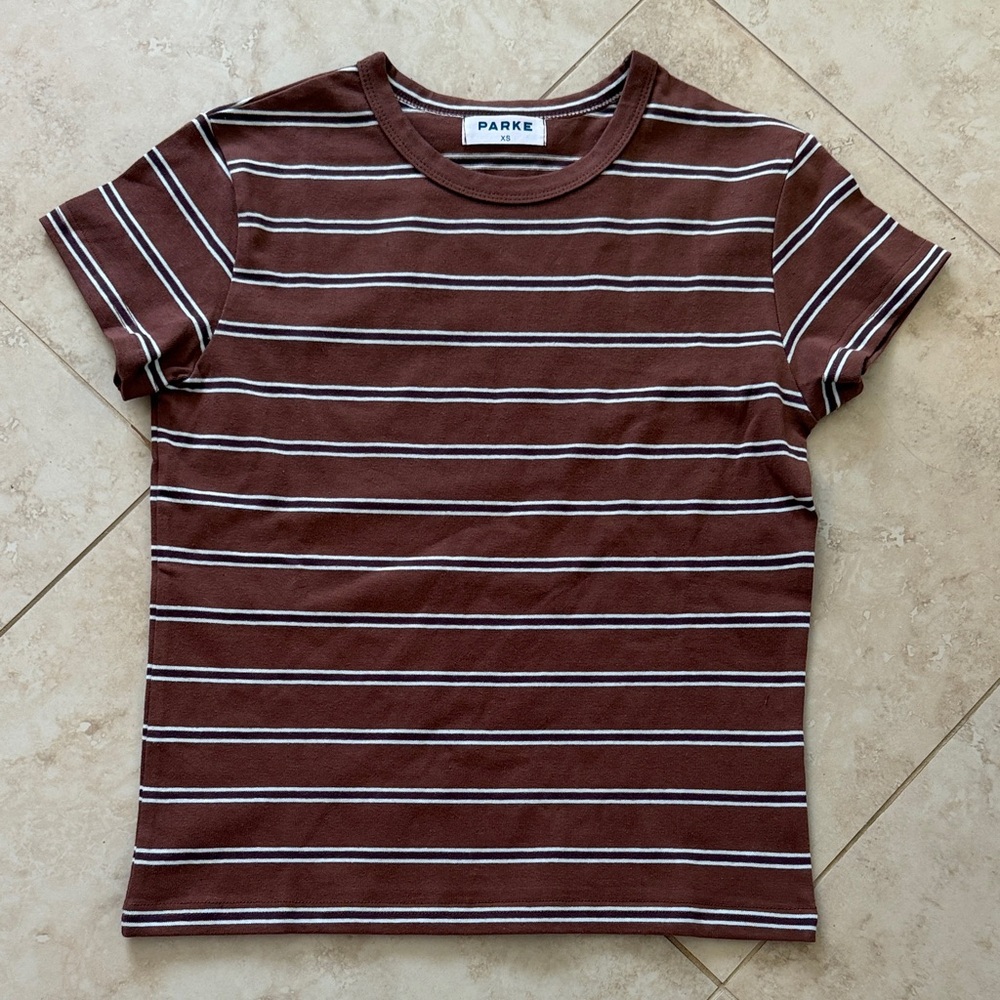 Parke brown and white striped cotton t-shirt